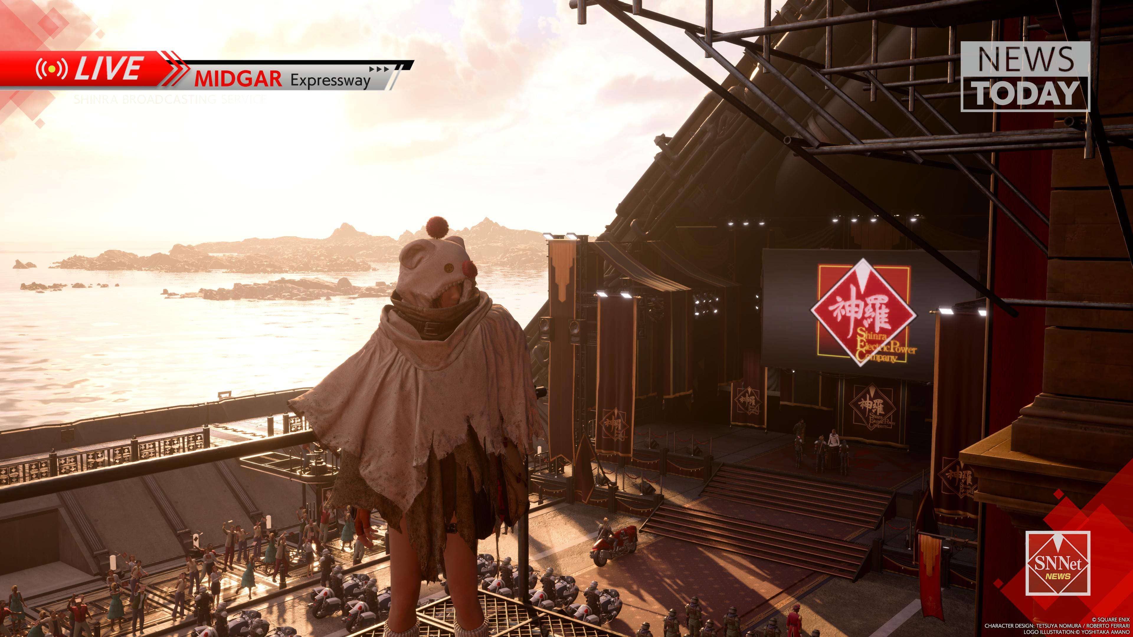 FF7 リバースのゲーム画面。メインヒロインの一人であるユフィがモーグリの服を着ている。